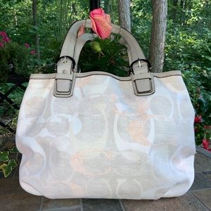 COACH SoHo Beige Linen/Leather HOBO Opt Art Bag